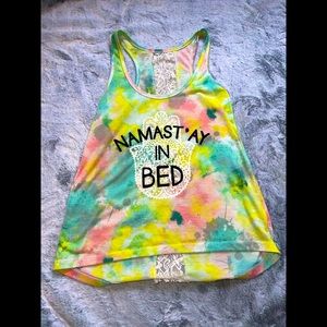 NAMAST’AY IN BED tie dye active tank top by Claire’s with lace back detailing XS